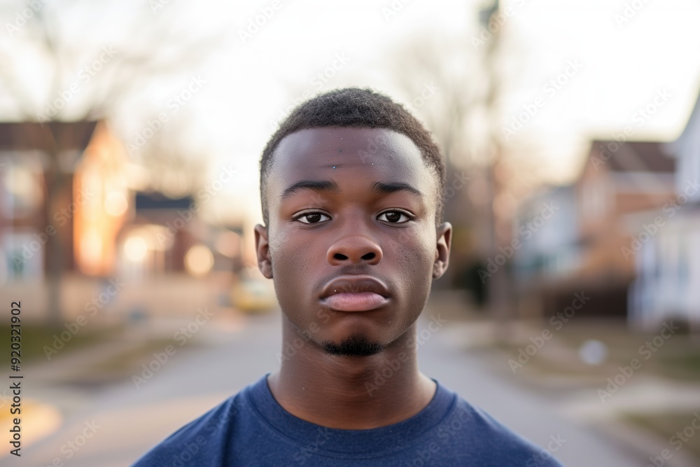 Portrait of a young black man on a suburb street Portrait of a young black man on a suburb street