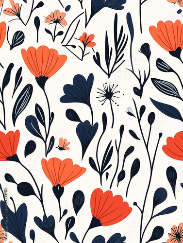 scandinavian floral seamless pattern, minimal style
