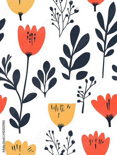 scandinavian floral seamless pattern, minimal style