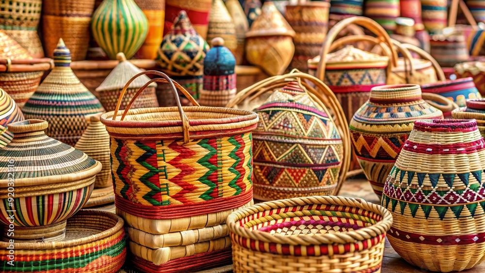 Traditional market display of intricate basketry handicrafts , basketry, handmade, traditional, market, display, craft Traditional market display of intricate basketry handicrafts , basketry, handmade, traditional, market, display, craft
