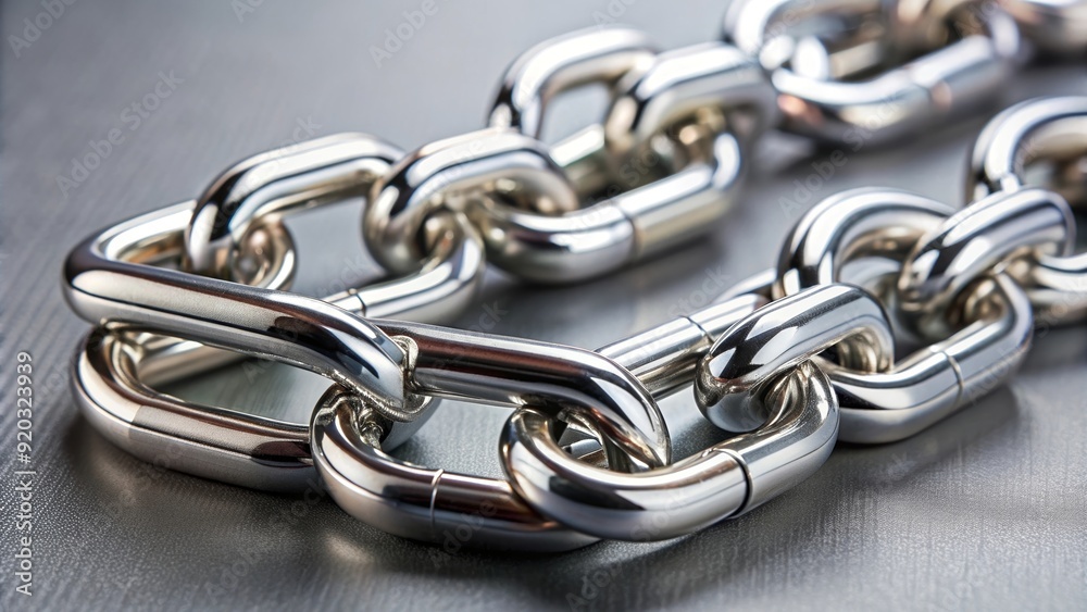 Fototapeta premium Close-up of a silver chain with carabiners, giving a brutal and stylish vibe , metal, silver, stainless steel