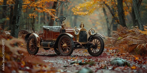 Vintage Car in Autumn Forest