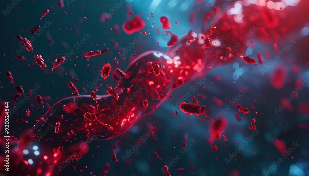 Red blood cells flowing through a blood vessel in a digital microscopic view Red blood cells flowing through a blood vessel in a digital microscopic view
