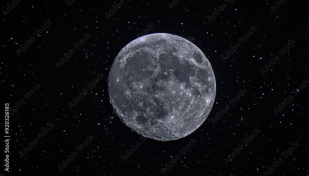 Full moon shining brightly among distant stars at night Full moon shining brightly among distant stars at night