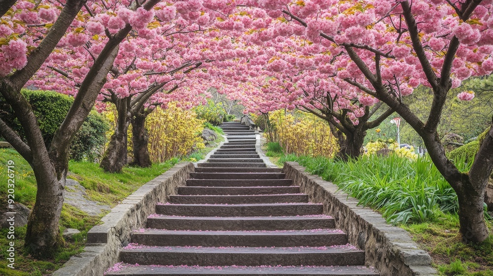 Cherry Blossoms Pink Petals Spring Bloom Beauty. Generative AI Cherry Blossoms Pink Petals Spring Bloom Beauty. Generative AI