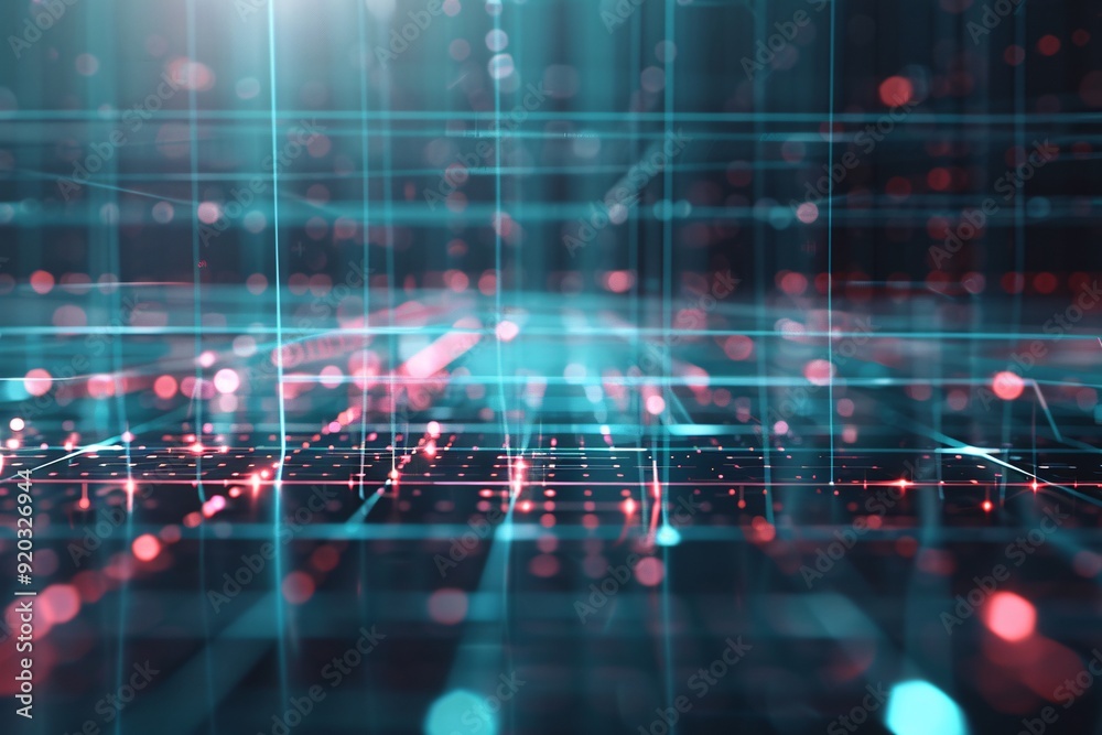 A futuristic 3D grid with glowing lines and dynamic angles, offering a high-tech feel with clear copy space for innovative ideas