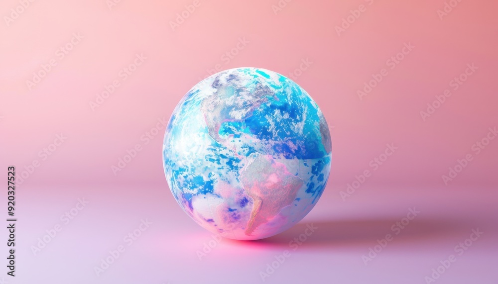 A glowing globe reflecting Earth’s continents against a soft pink background A glowing globe reflecting Earth’s continents against a soft pink background