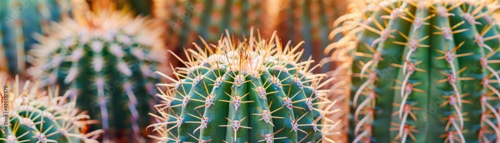 Close-up of vibrant green cacti with striking spines, showcasing the unique beauty of desert flora and natural textures. Close-up of vibrant green cacti with striking spines, showcasing the unique beauty of desert flora and natural textures.