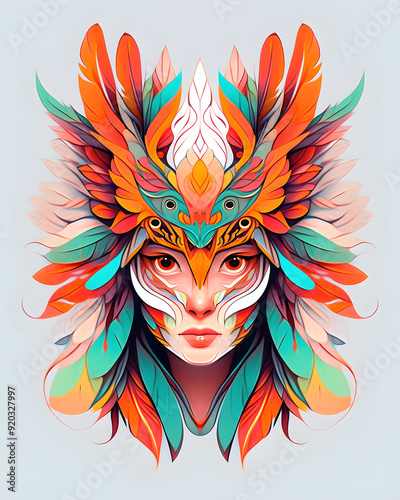 Beautiful womans face wearing falcon costume illustration