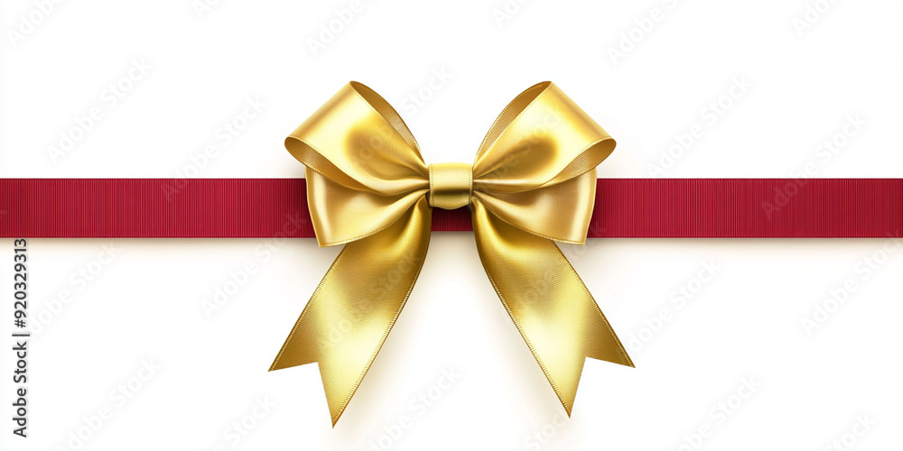 red line gold color bow isolated on white background red line gold color bow isolated on white background