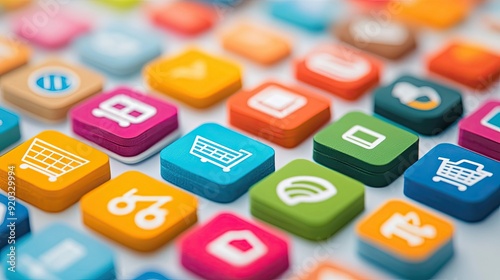 Colorful Square Buttons with Shopping Cart Icons