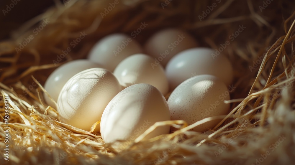 Eggs on straw background. Generative AI Eggs on straw background. Generative AI