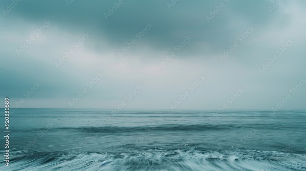 Fototapeta premium Dramatic, hazy, minimalistic color, seascape, shore, bright, clouds.