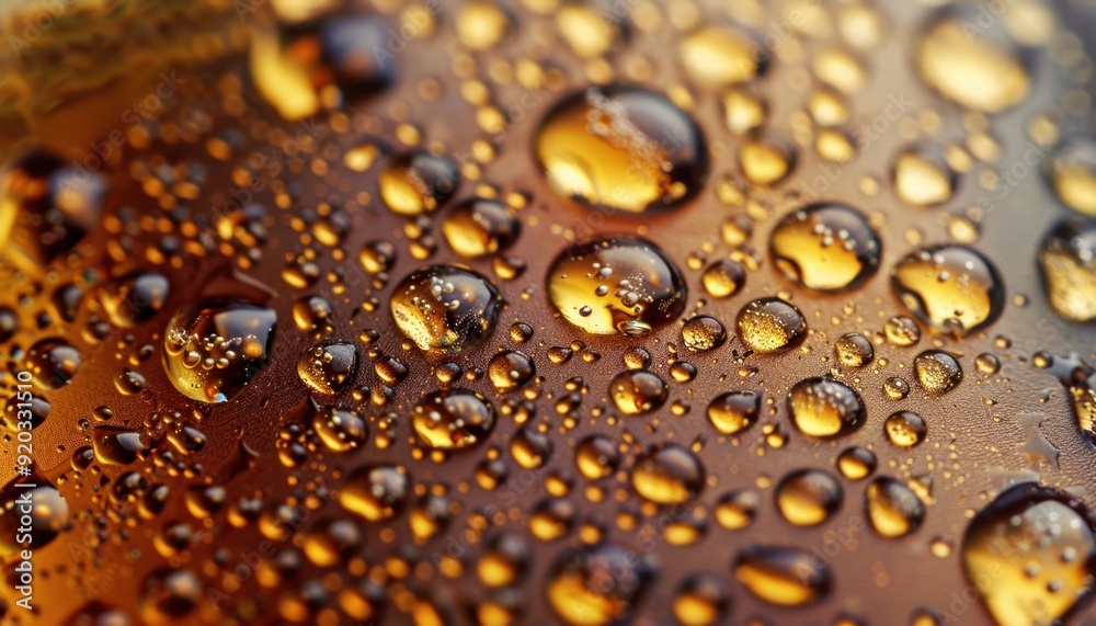 Close-up of droplets on amber beverage in a glass under natural light Close-up of droplets on amber beverage in a glass under natural light