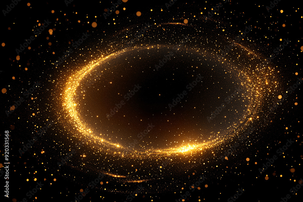 Obraz premium golden particles and sprinkles for holiday. shiny golden lights. Defocused Golden Particles Glittery against Dark Background with Copy Space.