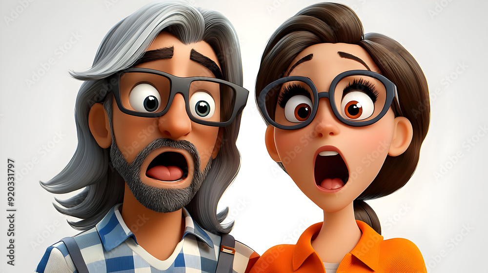 Two surprised cartoon characters with shocked expressions. Two surprised cartoon characters with shocked expressions.