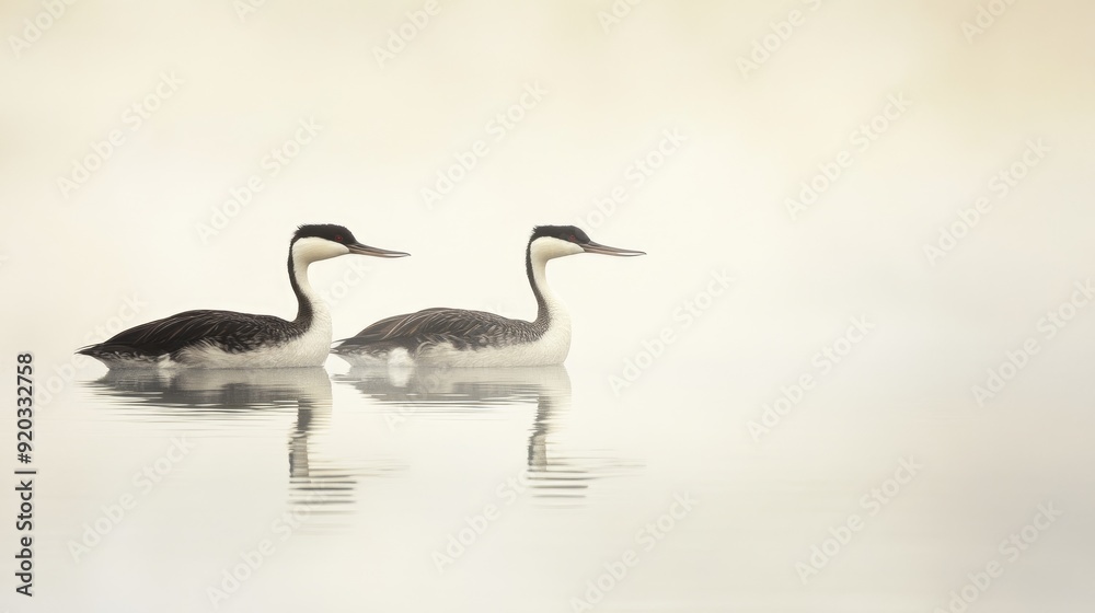 Great Crested Grebes lake birds. Generative AI Great Crested Grebes lake birds. Generative AI