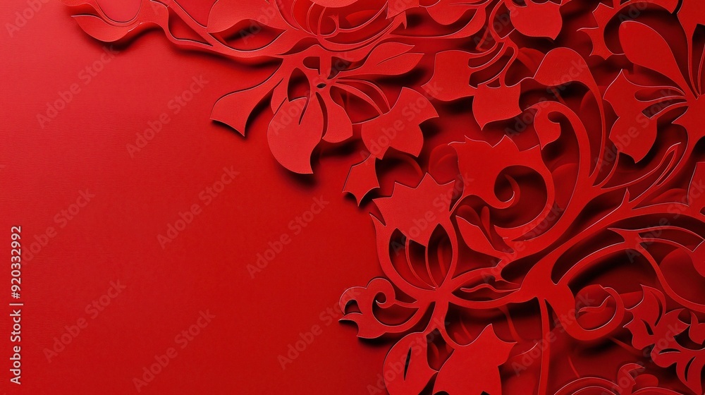 Intricate Paper Cuttings Showcase Red Love Greeting Card Design, Traditional Craftsmanship with Romantic Background, Perfect for Valentine's Day Celebration