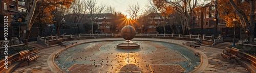 Futuristic Zero G Tetherball Courts with Spherical Playing Field under Vivid Sunset Skyline photo