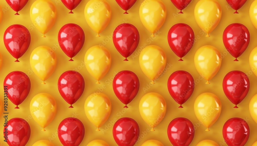 Colorful red and yellow balloons arranged in a repetitive pattern on a bright background Colorful red and yellow balloons arranged in a repetitive pattern on a bright background