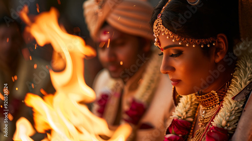 Indian wedding couple during the phera ceremony photo