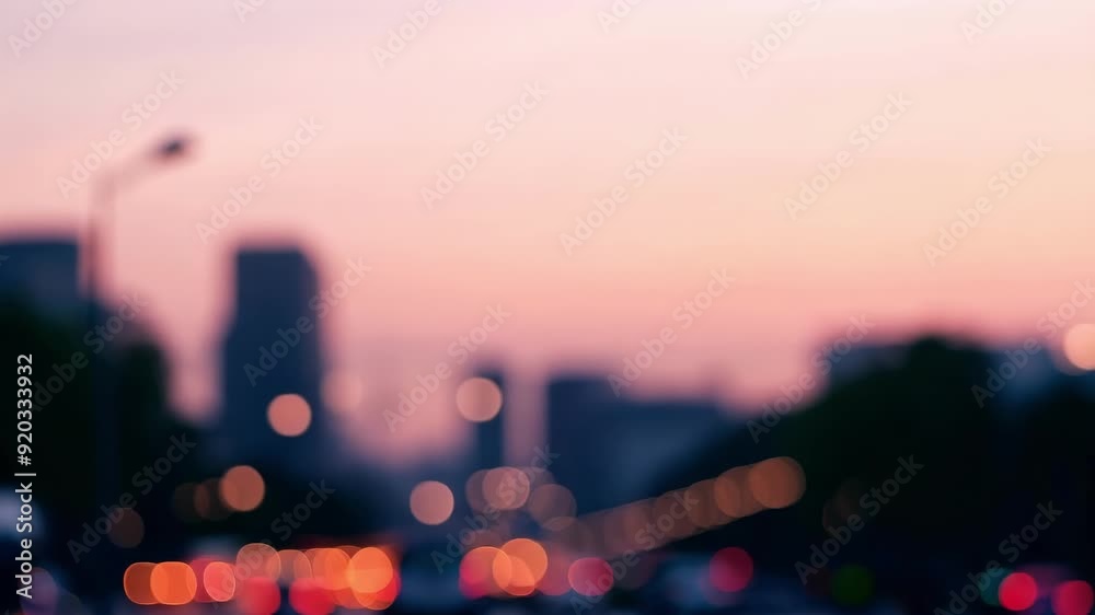 Amidst the chaos and noise of the city a peaceful and serene moment is created as the sun paints the sky in shades of pink and orange during urban sunset hour. Light leaks bokeh