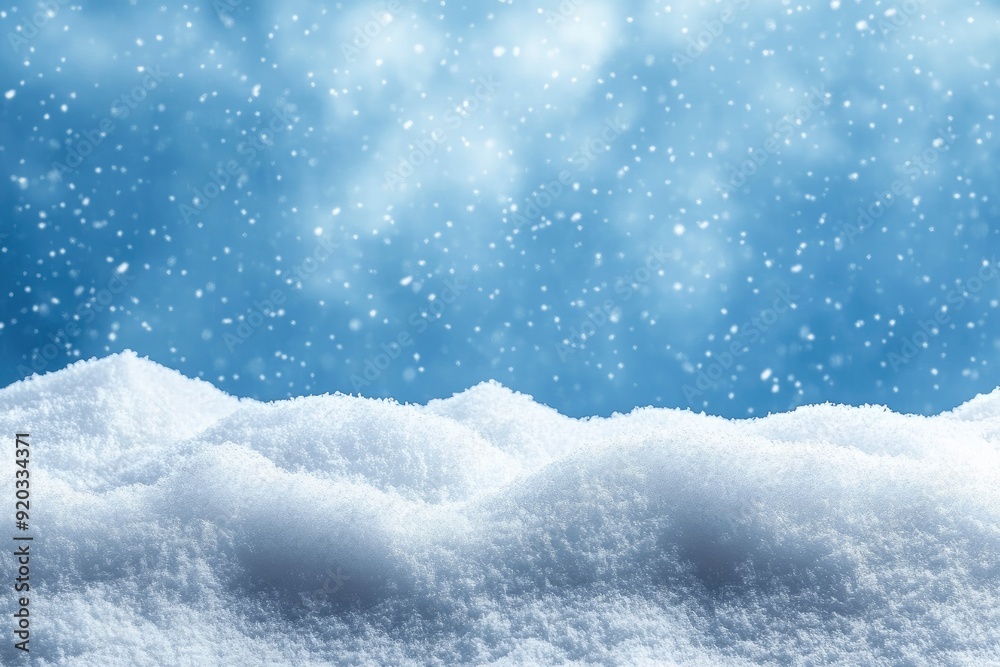 A thick layer of snow on blue background. Christmas and winter holidays product podium or background with snow texture with generative ai A thick layer of snow on blue background. Christmas and winter holidays product podium or background with snow texture with generative ai
