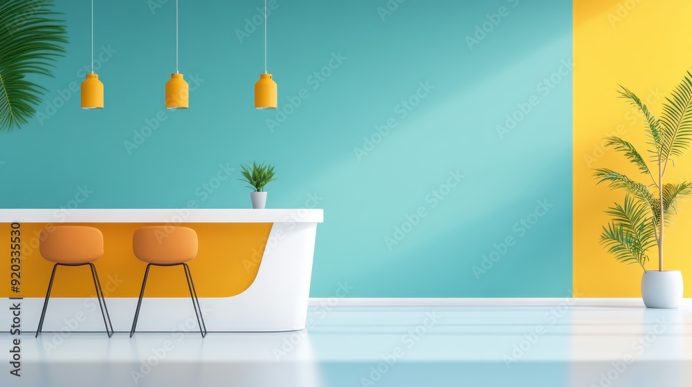 Modern Office Break Room for Employee Comfort and Relaxation with Copy Space, Flat Design Illustration Modern Office Break Room for Employee Comfort and Relaxation with Copy Space, Flat Design Illustration