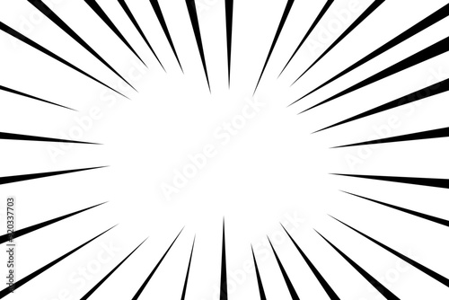 Dynamic manga action frame with radial speed lines on transparent background. For explosive motion effects. Black and white monochrome vector illustration for comic book designs and retro templates