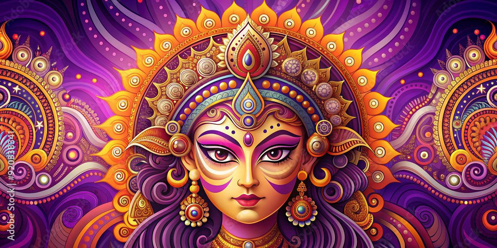 Divine Goddess Durga: Vibrant Illustration of Spiritual Power and Festive Celebration Divine Goddess Durga: Vibrant Illustration of Spiritual Power and Festive Celebration