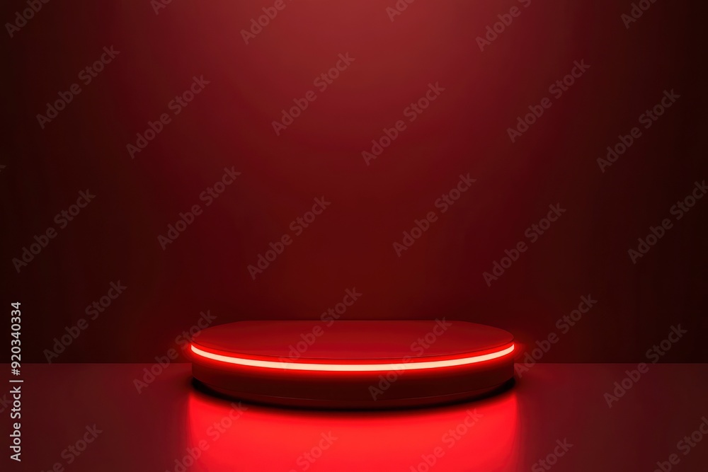Abstract realistic 3D red cylinder pedestal or podium with illuminate horizontal neon lamp. with generative ai Abstract realistic 3D red cylinder pedestal or podium with illuminate horizontal neon lamp. with generative ai