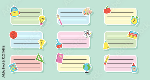 Cute hand drawn school notebook labels. Vector illustration