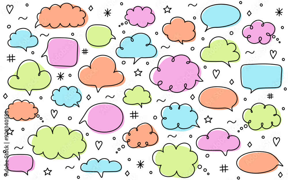 Creative speech bubble set. Hand drawn style chat box. Vector illustration Creative speech bubble set. Hand drawn style chat box. Vector illustration