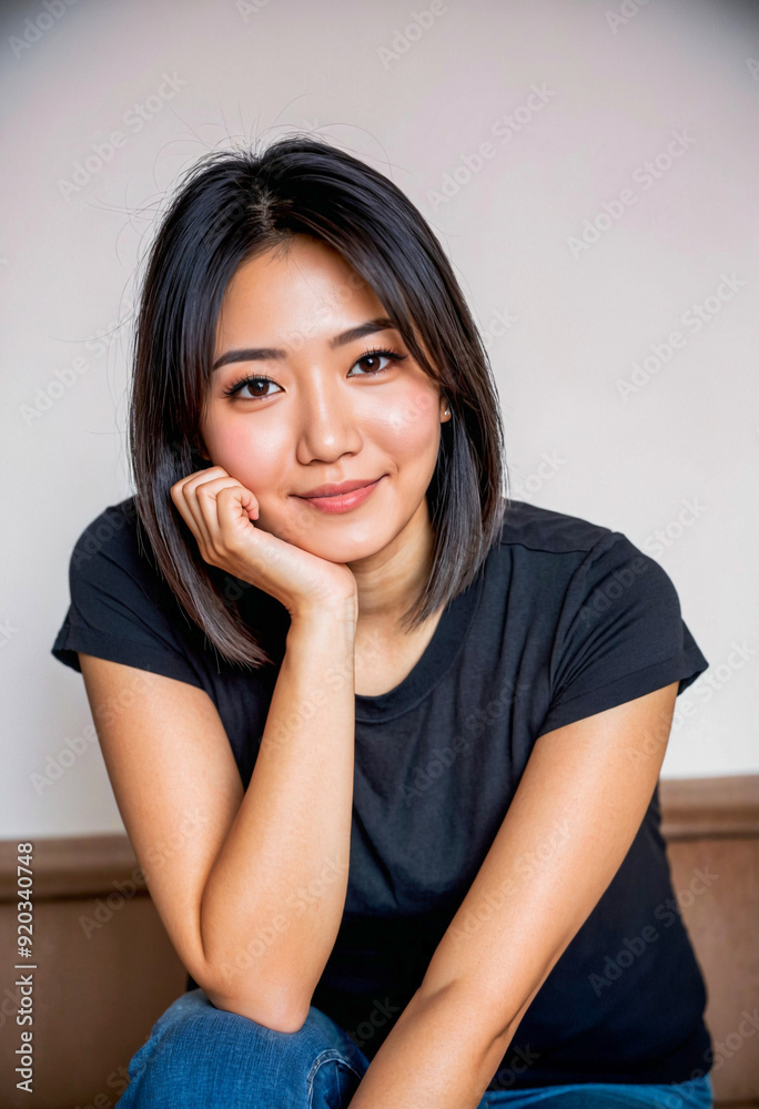portrait photo of beautiful female model wearing black t-shirt portrait photo of beautiful female model wearing black t-shirt