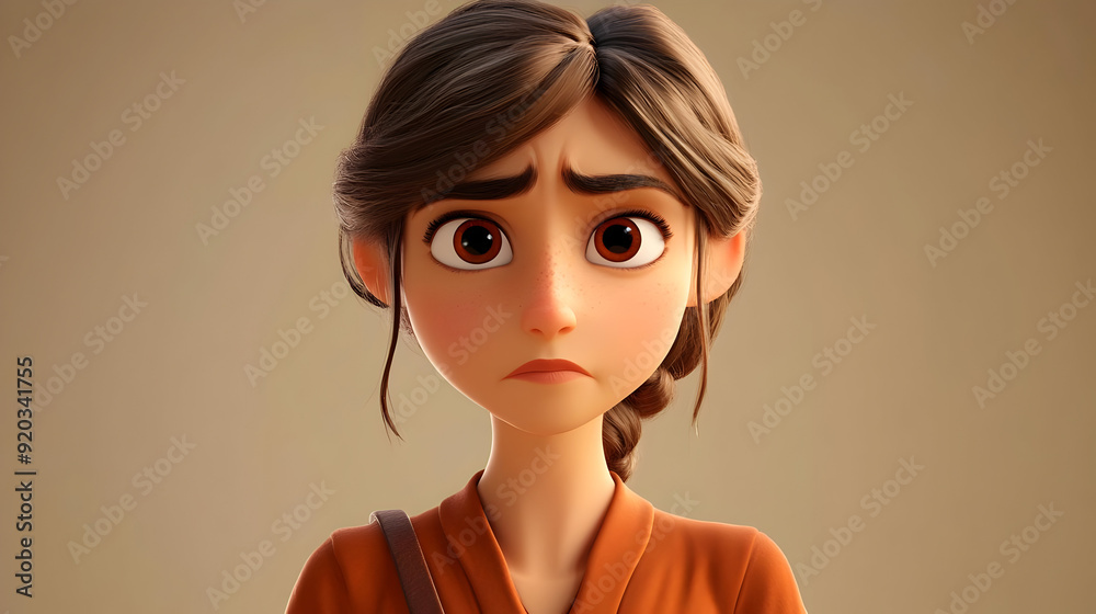 A concerned animated character with brown hair and expressive eyes. A concerned animated character with brown hair and expressive eyes.