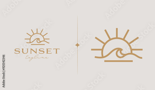 Sunset Wave Logo Template. Universal creative premium symbol. Vector illustration. Creative Minimal design template. Symbol for Corporate Business Identity