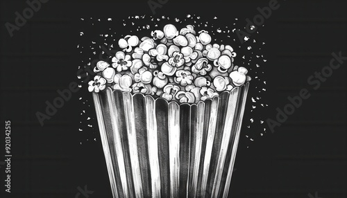 A bowl of freshly popped popcorn overflowing with delicious kernels against a dark background