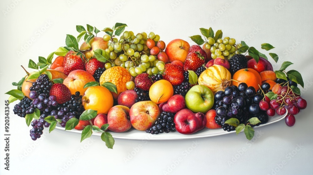 Summer fruits white background dish. Generative AI Summer fruits white background dish. Generative AI