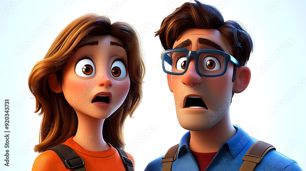 Two animated characters expressing shock or fear. Two animated characters expressing shock or fear.