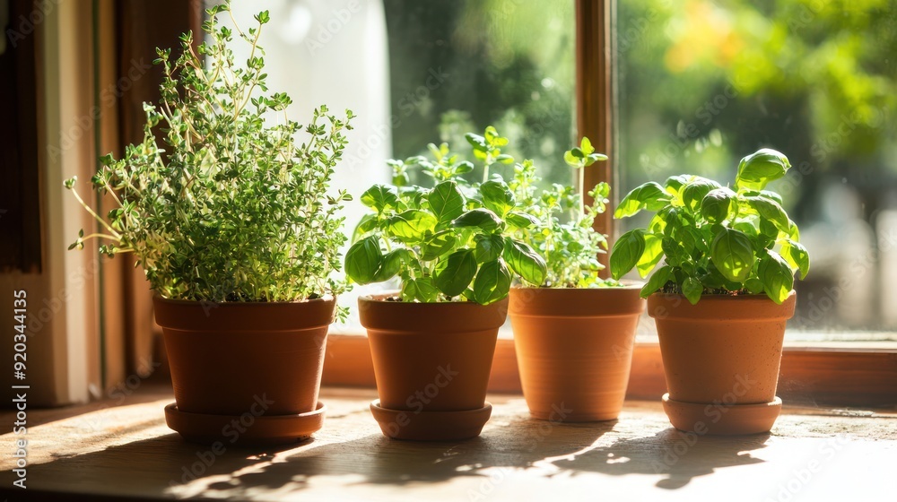 Potted Herbs on a Windowsill Potted Herbs on a Windowsill