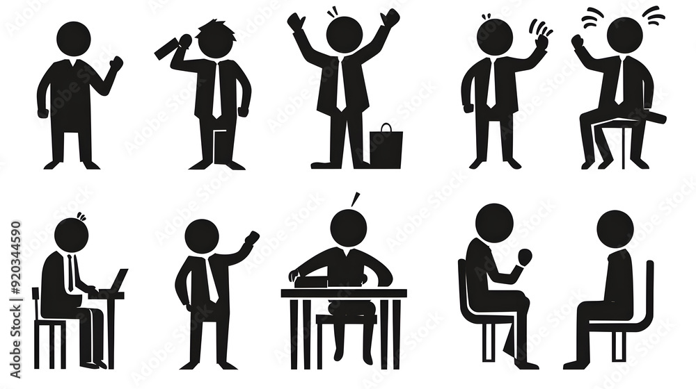 Siluet orang dalam berbagai pose bisnis dan interaksi sosial. Siluet orang dalam berbagai pose bisnis dan interaksi sosial.