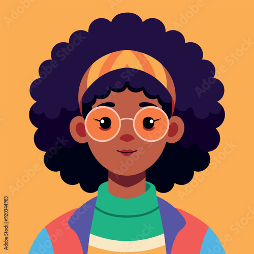 Cartoon portrait of a cute African girl, with curly hair