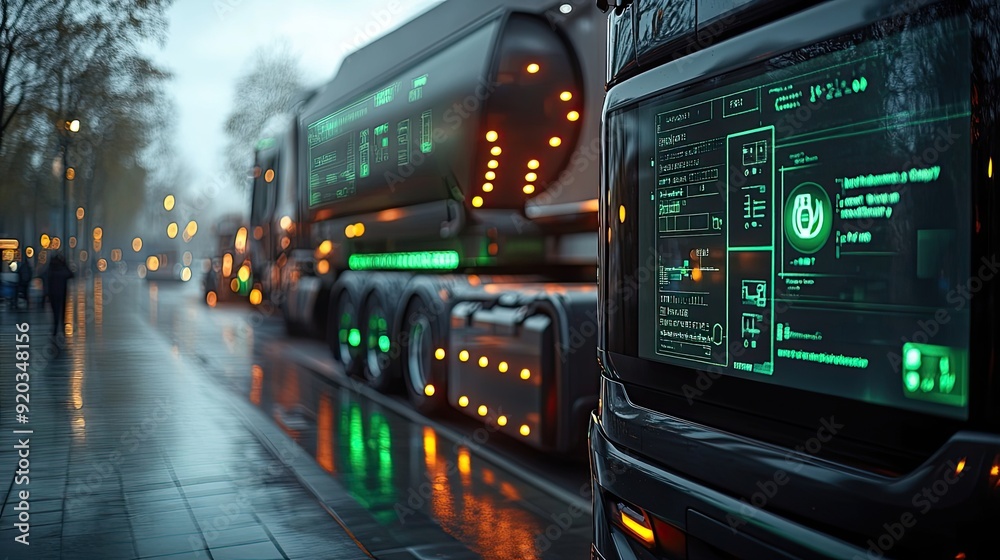 Fototapeta premium Futuristic Semi-Truck with Advanced Digital Display