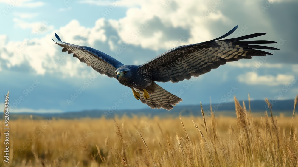 A Hawk Soaring Through Golden Grass A Hawk Soaring Through Golden Grass