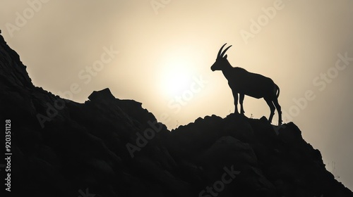 Silhouette of a Mountain Goat at Sunset