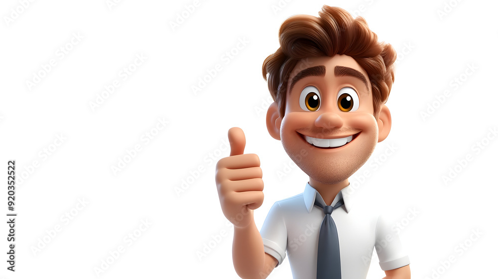 A cheerful cartoon character giving a thumbs up, dressed in a shirt and tie. A cheerful cartoon character giving a thumbs up, dressed in a shirt and tie.