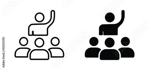 leadership icon. business teamwork, work group, motivation, speech, support symbol. transparent png and vector illustration.