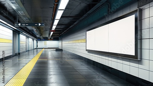 Empty Underground Metro Station with Billboard generated with AI