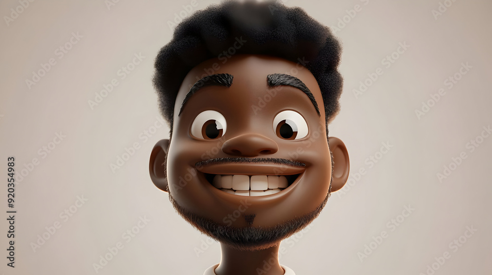 A cheerful animated character with a big smile and curly hair. A cheerful animated character with a big smile and curly hair.