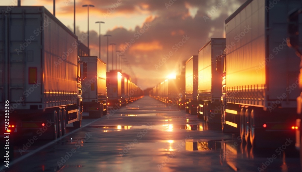 Fototapeta premium Cargo Containers in Sunset at Shipping Yard